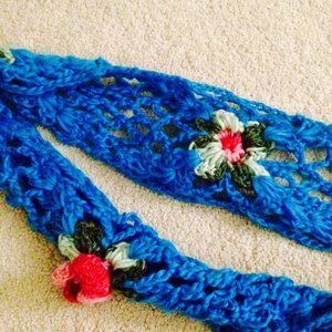 Blue Crocheted Scarf